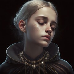 Photorealistic girl, monarchy age, lost_arc_game style. Generated AI