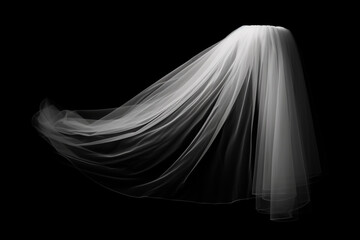wedding white Bridal veil on black background isolated