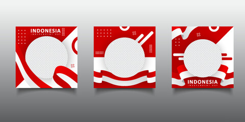 set of social media post templates with a twibbon design for the Indonesian independence day on a background
