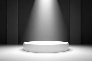 Kissenbezug Empty white podium spotlight stage scene studio 3d background of show light beam interior backdrop template or spot lamp platform stand product showcase and room pedestal display on blank wallpaper © alisaaa