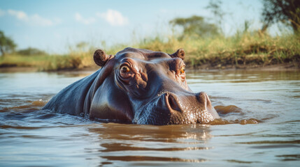 hippopotamus in water Generative ai
