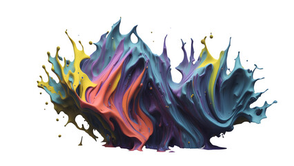 Colorful Paint Splash Rainbow Waves Liquid Explosion Isolated Design Element On Transparent Background.