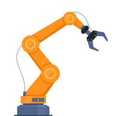 Robotic arm. Manufacturing automation technology. Industrial tool mechanical robot arm machine hydraulic equipment automotive. Vector illustration.