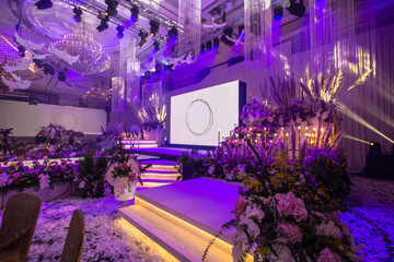 beautiful luxury wedding event colourful flower flora decoration concept and romantic lighting...