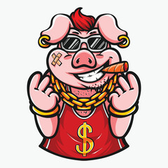 cool pig character wearing backetball jersey