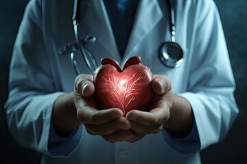 Heart in the hands of a doctor. Concept of health care. ai generated