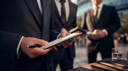 a business man with a clipboard