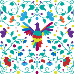 Mexican otomi embrodery seamless pattern. Colorful Mexican Traditional Textile Embroidery Style. Folk otomi style graphic, wallpaper. Festive mexican floral motif.