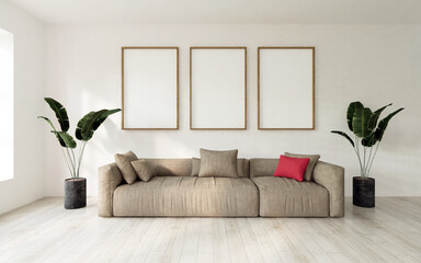 Naklejka premium empty room 3 Poster frame mockup house 3D rendering 