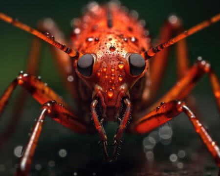A photorealistic image of a super macro shot of Assassin bug,  macro lens, emphasizing the detail and realism of image. Generative AI