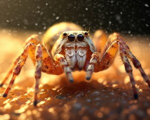 A photorealistic image of a super macro shot of Marbled orb-weaver spider,  macro lens, emphasizing the detail and realism of image. Generative AI