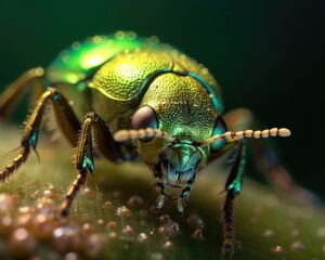 A photorealistic image of a super macro shot of Rose chafer beetle,  macro lens, emphasizing the detail and realism of image. Generative AI
