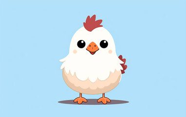 Cute cartoon chicken illustration on blue background.