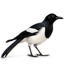 Obraz premium Black-billed magpie bird isolated on white. Generative AI