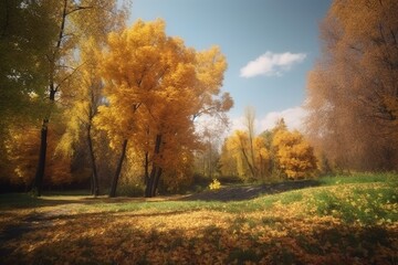 beautiful autumn landscape. autumn forest. Generative AI