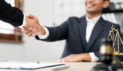 Lawyers shake hands with business people, lawyer discussing contract agreements, handshake concepts, agreements, agreements