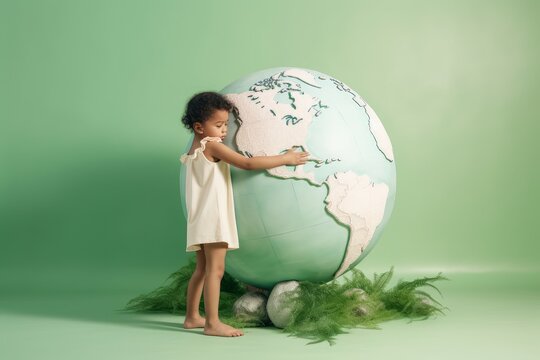 Child hugging eco planet. Generate Ai