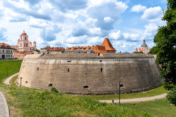 Bastion of the city of Vilnius, photo of the walls and the keep. On a day with the sky full of...