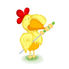 Hand painted about Chicken and BBQ, watercolor, illustration, cartoon, children,background