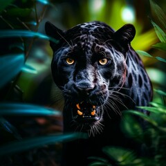black panther animal big cat in jungle cinematic hd