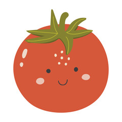 Cute tomato vegetable vector, Vegetable with face, Happy tomato vector, Summer vegetable with eyes, Kids funny illustration