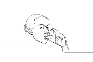Using inhalers to treat asthma, asthmatics, salbutamol, Asthma inhaler, medical supplies, equipment one line art. Continuous line drawing medication, disposable, tool, inhalation, lung treatment