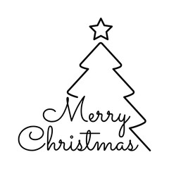 Fototapeta na wymiar Tiempo de Navidad. Logo aislado con texto manuscrito Merry Christmas con árbol de navidad lineal con estrella