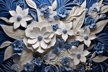 Ornate blue white flower indian. Generate ai