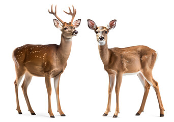 male and female deer on isolated background - obrazy, fototapety, plakaty