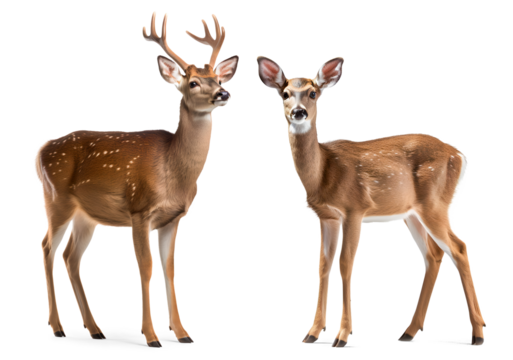 male and female deer on isolated background