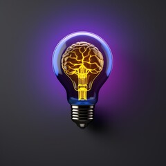 Brain light bulb.  Mind tips and ideas. Neon colors. Generative AI