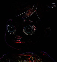 Neon doll in a black bacjground