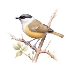 Fototapeta premium Gray-crowned yellowthroat bird isolated on white. Generative AI