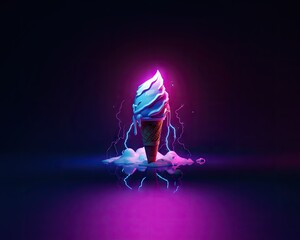 Futuristic Illustration of ice cream in neon color