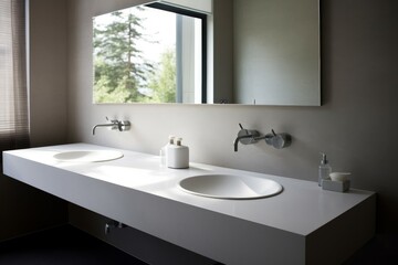 Naklejka na ściany i meble Sinks minimalist bathroom room. Generate Ai