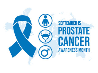 September is Prostate Cancer Awareness Month vector illustration. Blue awareness ribbon, bladder, prostate cancer icon set vector. Men's health symbol. Important day