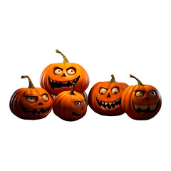 a group of cute halloween pumpkins with evil eyes on a transparent background