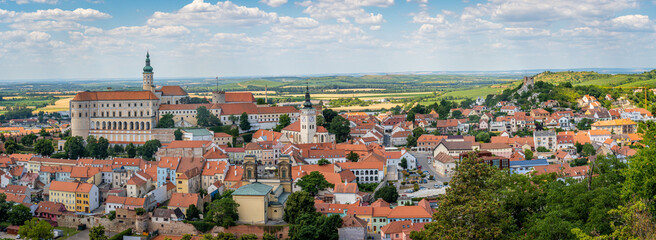 Naklejka na ściany i meble Panoramic view of Mikulov, popular tourist destination in South Moravian region of Czech Republic
