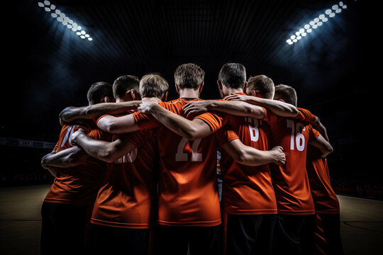 Showcase the teamwork aspect of soccer ball or celebrating together after a successful play