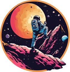 An astronaut in a space suit in space, flat vector style illustration for sticker. © Cobalt