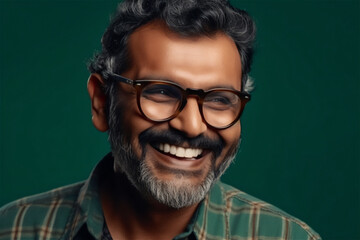 Obraz premium Indian mid adult man smiling on a green background