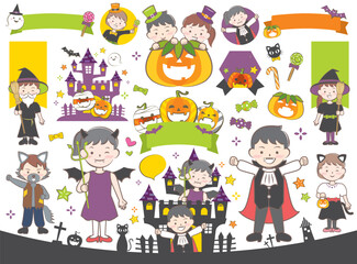 ハロウィンの子供たちと見出しのイラスト_文字なし