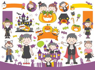 ハロウィンの子供たちと見出しのイラスト_文字なし
