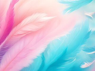 Fototapeta na wymiar Pastel rainbow feathers background. Generative ai art.