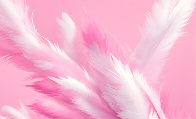 Pastel Pink feathers background. Generative ai art.