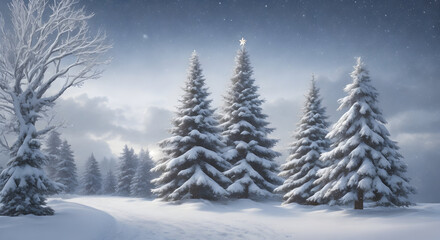 Fototapeta na wymiar Winter landscape with snow covered on trees. Generative ai art.