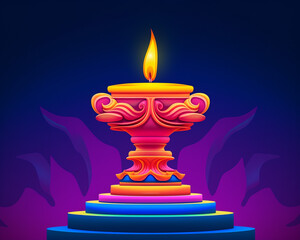 An image of a lit colored lamp on a blue background illustration, diwali stock images and illustrations