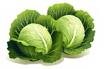 Obraz premium Cabbage with big bright green leaves on white background, green cabbage vegetable isolated, whole cabbage, vegetarian nutrition, cabbage for farm market, generative ai