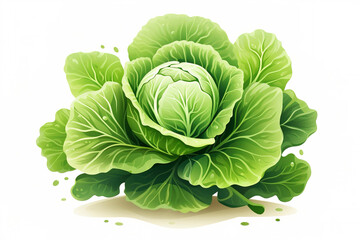 Fototapeta premium Cabbage with big bright green leaves on white background, green cabbage vegetable isolated, whole cabbage, vegetarian nutrition, cabbage for farm market, generative ai