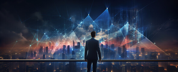 Digital online marketing, Businessman using tablet and analysis sale data graph growth on modern interface icons on strategy, Solution analysis and development contents on global network connection.